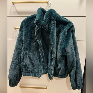 Size Medium BP Bomber Jacket Faux Fur Teal